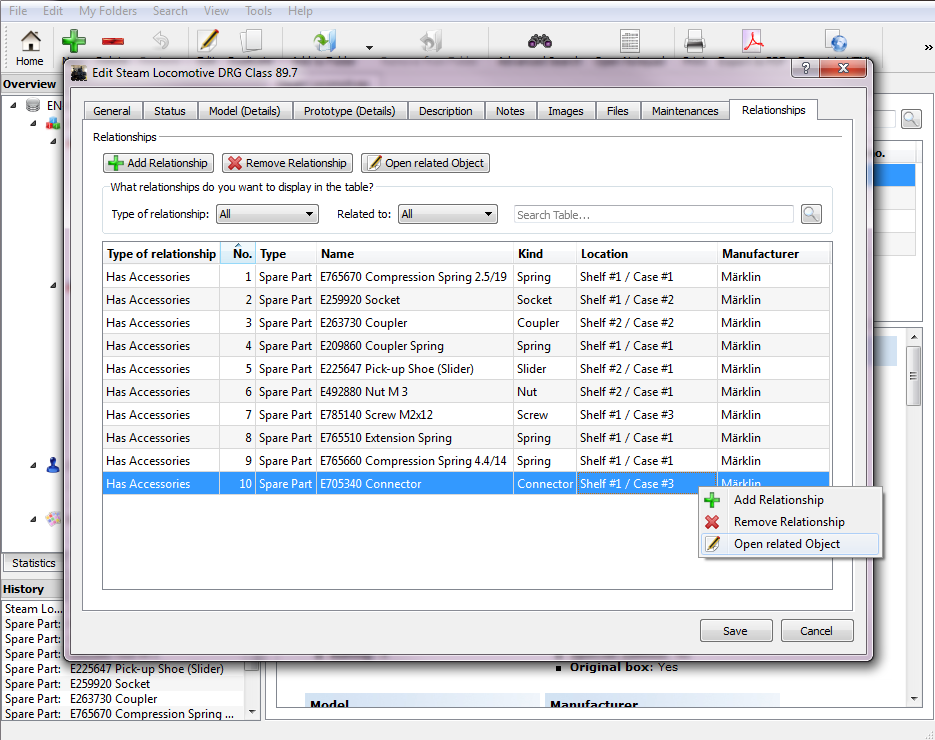 Spare part management for each model