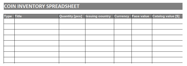 screenshot of a coin inventory sheet pdf